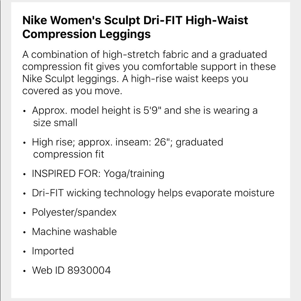 Nike Sculpt High Rise Dri-FIT Compression Leggings - Picture 7 of 7
